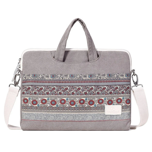 CANVASARTISAN T38-5 13-inch National Style Pattern Laptop Shoulder Bag Canvas Fabric Business Work Computer Case Sleeve with Shoulder Strap - 1