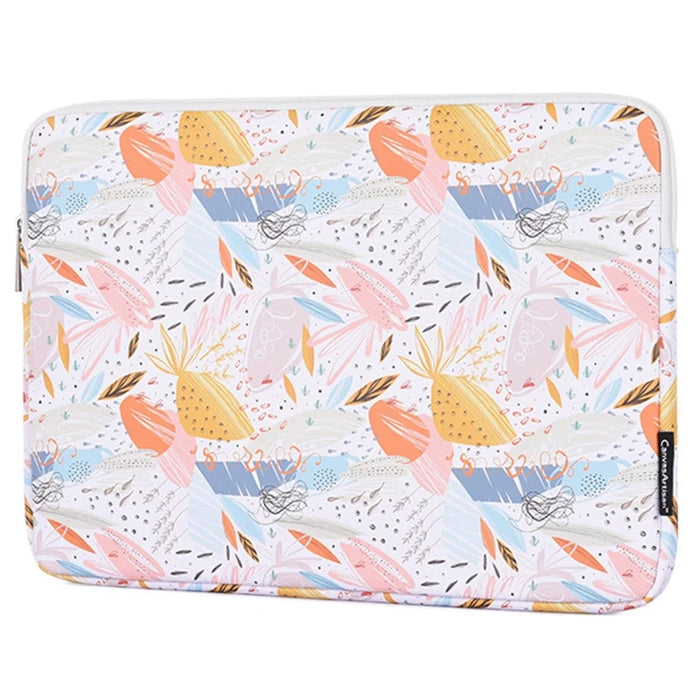 CANVASARTISAN G53-T0121 for 14-inch Notebook Flowered Patterned Anti-Drop Laptop Protective Bag Water Repellent Zippered PU Case Pouch + Small Bag Set - 2