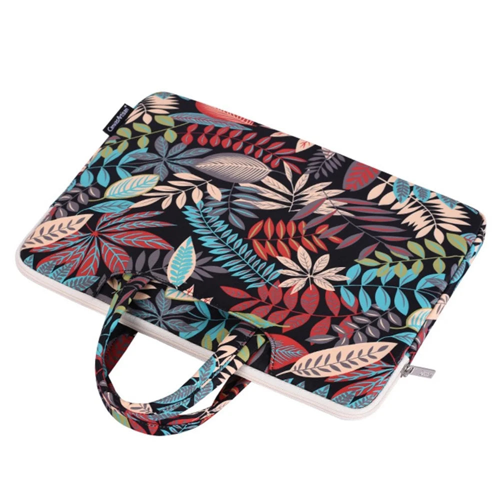 CANVASARTISAN H30-B01 12-inch Laptop Carrying Bag Colorful Bag Leaf Pattern Notebook Computer Handbag - Black - 3