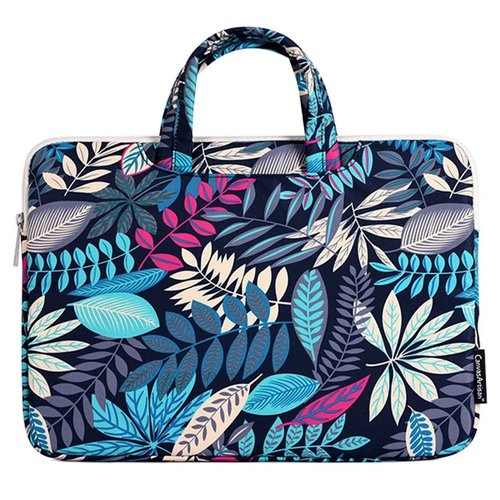 CANVASARTISAN H30-B01 Colorful Big Leaf Pattern 15-inch Zipper Laptop Bag Computer Notebook Carrying Pouch Handbag - Blue - 1