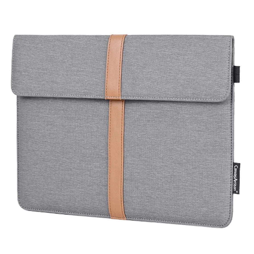 CANVASARTISAN L15-15 13-inch PU Leather Stripe Splicing Canvas Laptop Storage Sleeve Magnetic Flap Envelope Protective Pouch - 2