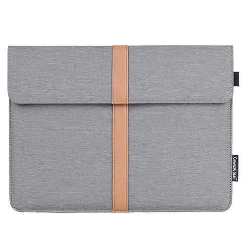 CANVASARTISAN L15-15 14-inch PU Leather Stripe Splicing Envelope Protective Pouch Waterproof Canvas Laptop Storage Sleeve - 1