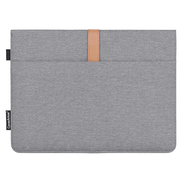 CANVASARTISAN L15-15 14-inch PU Leather Stripe Splicing Envelope Protective Pouch Waterproof Canvas Laptop Storage Sleeve - 3