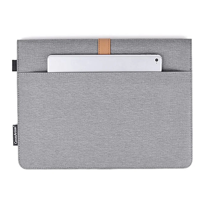 CANVASARTISAN L15-15 14-inch PU Leather Stripe Splicing Envelope Protective Pouch Waterproof Canvas Laptop Storage Sleeve - 4