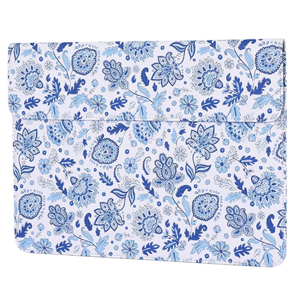 CANVASARTISAN E54-T0111 12-inch Light Blue Flower Pattern Envelope Style Magnetic Flap Laptop Sleeve + Small Bag - 2