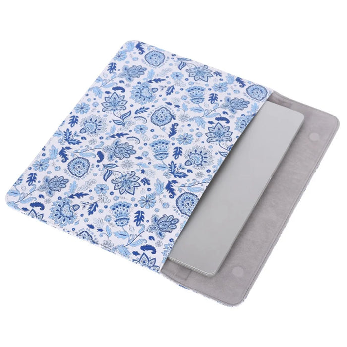 CANVASARTISAN E54-T0111 14-inch Ultra Slim Notebook Carrying Case Light Blue Flower Pattern Magnetic Flap Envelope Laptop Sleeve + Small Bag - 4