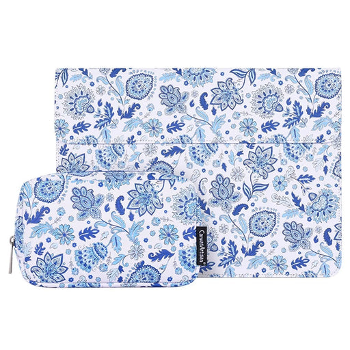 CANVASARTISAN E54-T0111 2Pcs/Set 15-inch Light Blue Flower Pattern Magnetic Flap Envelope PU Laptop Sleeve + Small Bag - 1