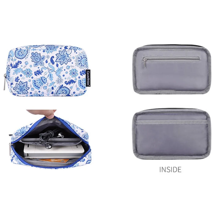 CANVASARTISAN E54-T0111 2Pcs/Set 15-inch Light Blue Flower Pattern Magnetic Flap Envelope PU Laptop Sleeve + Small Bag - 6