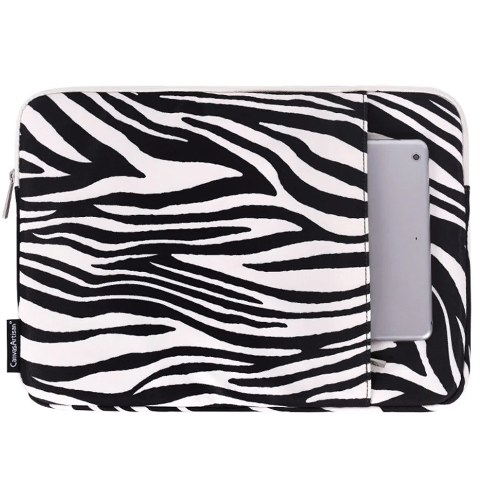 CANVASARTISAN H33-19 Zebra-stripe Pattern Shockproof Carry Case for 14 inch Laptops Scratch Resistant Notebook Sleeve Bag with Vertical Pouch - 1