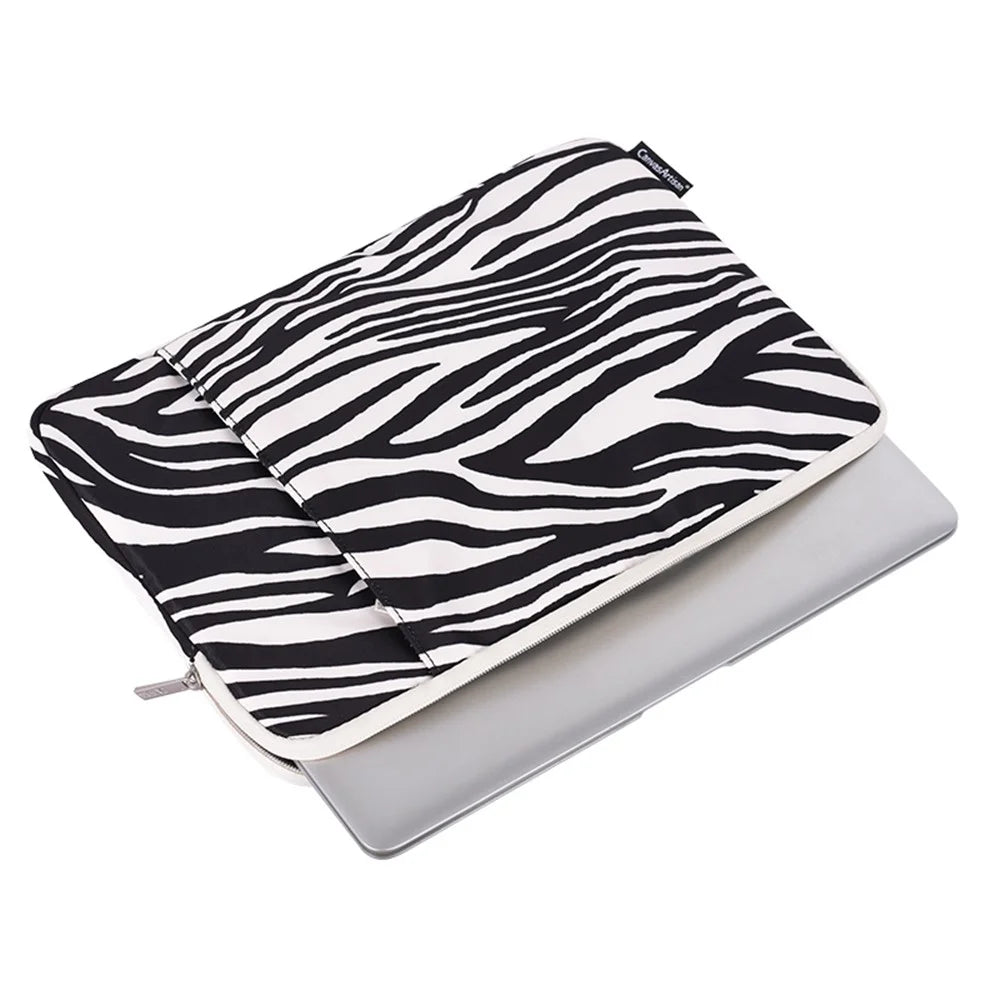 CANVASARTISAN H33-19 Zebra-stripe Pattern Shockproof Carry Case for 14 inch Laptops Scratch Resistant Notebook Sleeve Bag with Vertical Pouch - 4