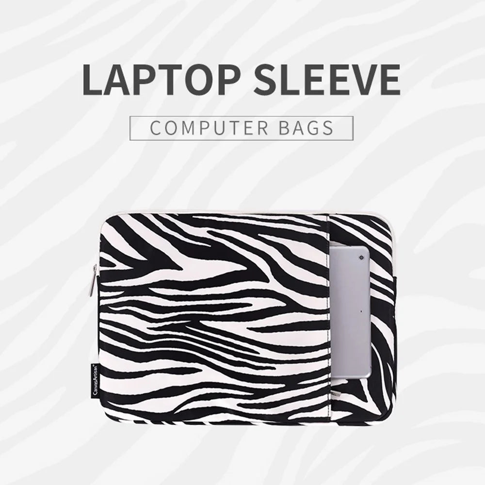 CANVASARTISAN H33-19 Zebra-stripe Pattern Shockproof Carry Case for 14 inch Laptops Scratch Resistant Notebook Sleeve Bag with Vertical Pouch - 7