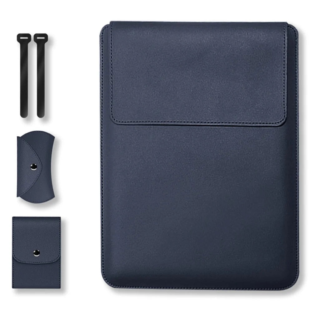 For MacBook 13''/14'' Laptop Storage Bag Multifunction PU Leather Mouse Pad Notebook Computer Sleeve Pouch - Dark Blue - 1