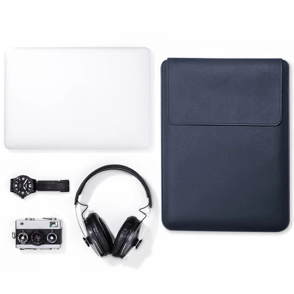 For MacBook 13''/14'' Laptop Storage Bag Multifunction PU Leather Mouse Pad Notebook Computer Sleeve Pouch - Dark Blue - 2
