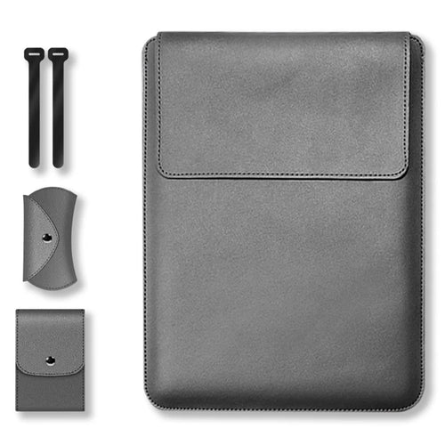For 15''/15.6'' Laptop Storage Bag PU Leather Multifunction Mouse Pad Notebook Computer Sleeve Set - Grey - 1