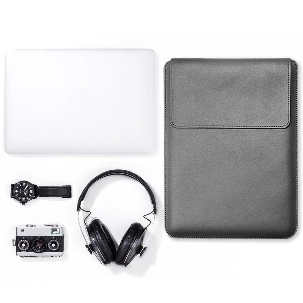 For 15''/15.6'' Laptop Storage Bag PU Leather Multifunction Mouse Pad Notebook Computer Sleeve Set - Grey - 2