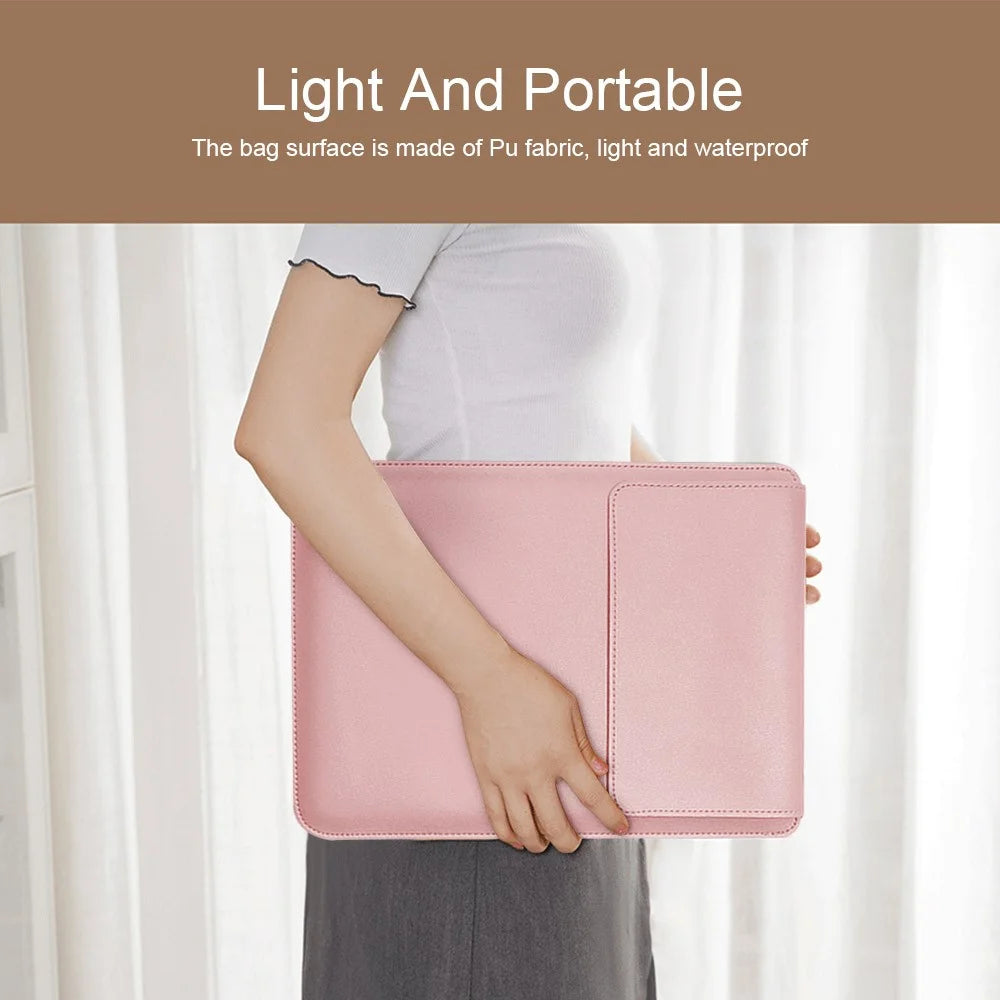 For 15''/15.6'' Laptop Storage Bag PU Leather Multifunction Mouse Pad Notebook Computer Sleeve Set - Grey - 5