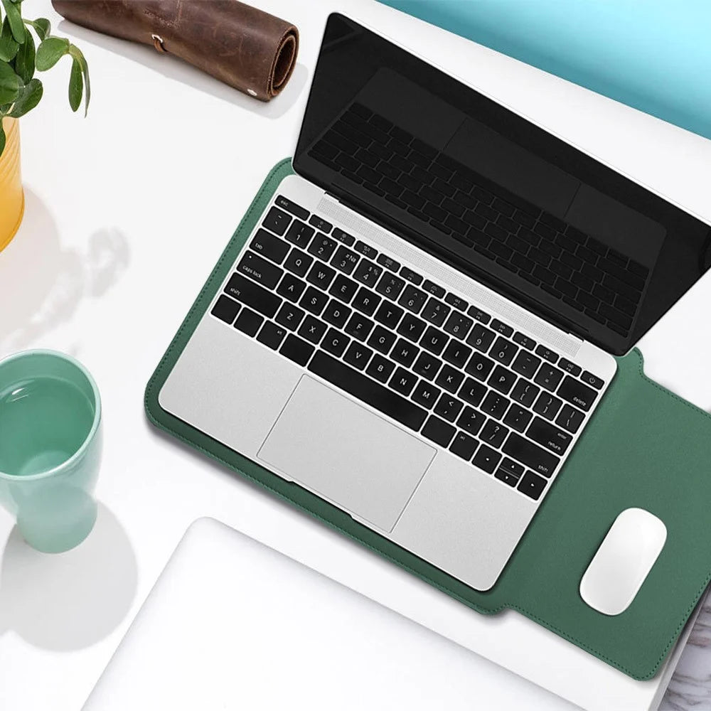 For 15''/15.6'' Laptop Storage Bag PU Leather Multifunction Mouse Pad Notebook Computer Sleeve Set - Grey - 6