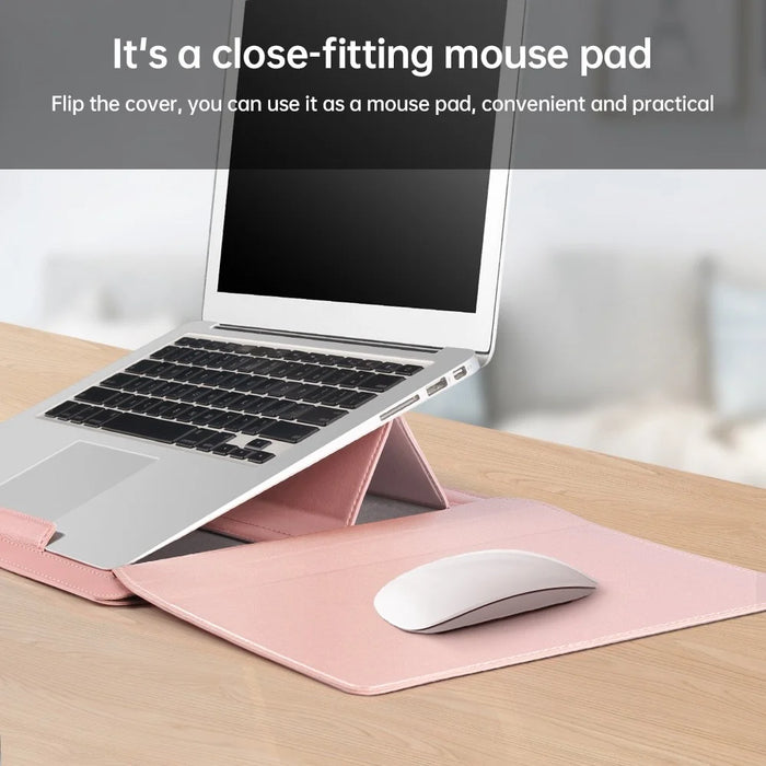 15-inch Laptop Sleeve Case PU Leather Notebook Carrying Case with Adjustable Stand - Pink - 2