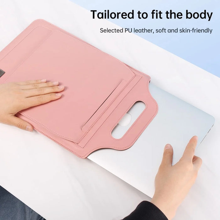 15-inch Laptop Sleeve Case PU Leather Notebook Carrying Case with Adjustable Stand - Pink - 3