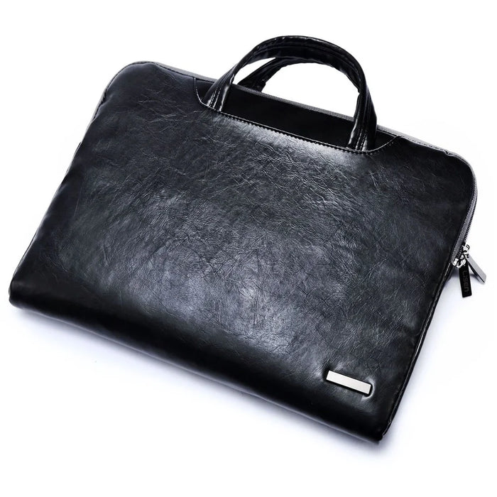 LISEN 11.6 Inch Laptop Bag Business Style PU Leather Laptop Sleeve Case with Handle Strap - Black - 3