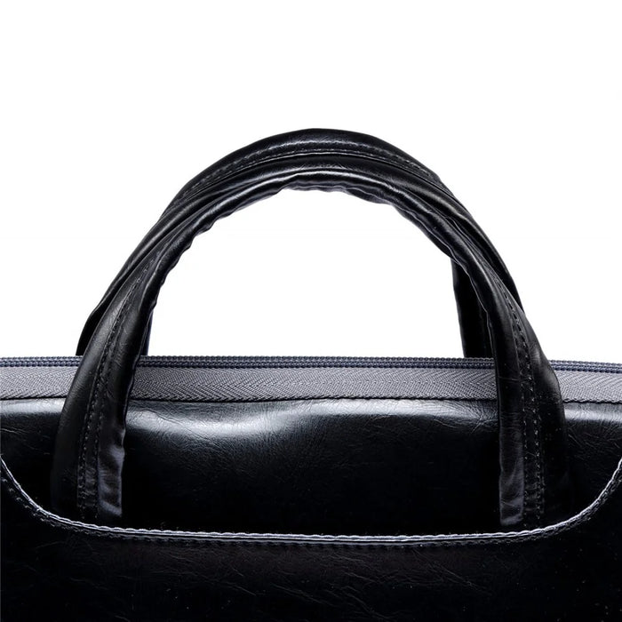 LISEN 11.6 Inch Laptop Bag Business Style PU Leather Laptop Sleeve Case with Handle Strap - Black - 5
