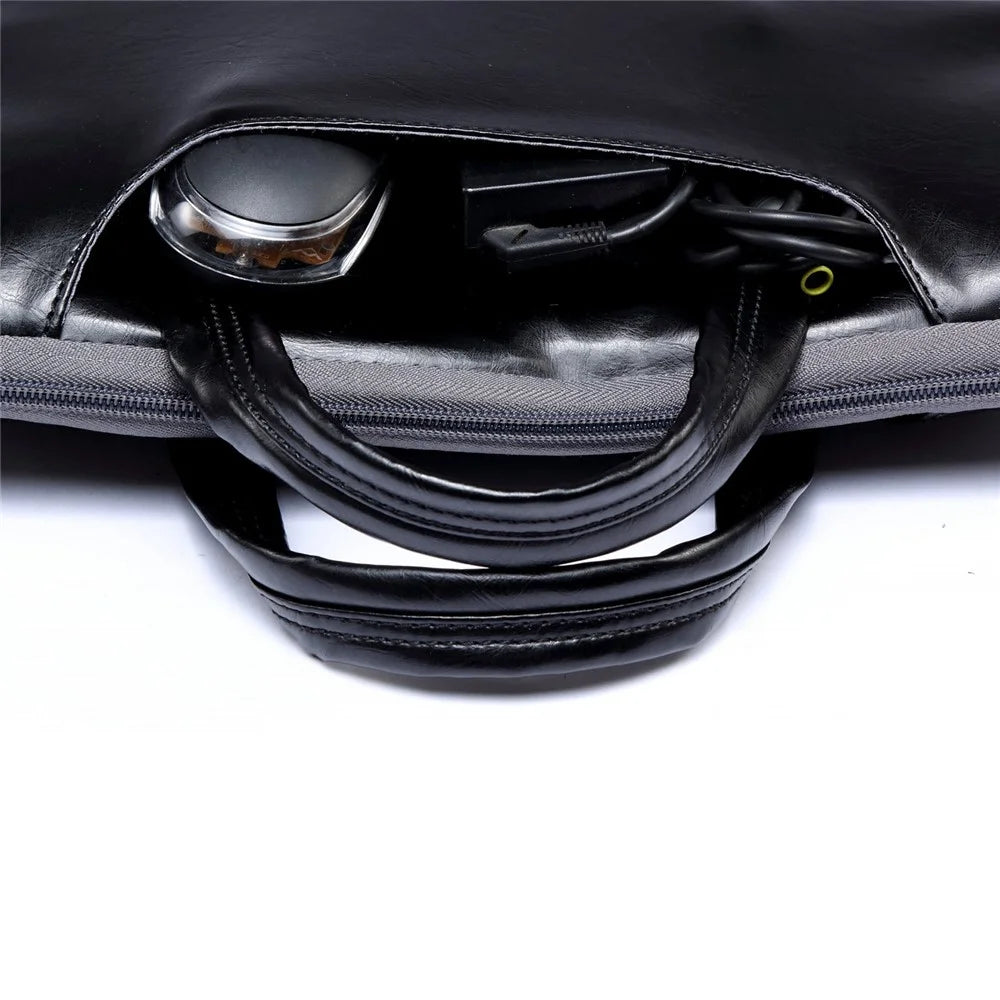 LISEN 11.6 Inch Laptop Bag Business Style PU Leather Laptop Sleeve Case with Handle Strap - Black - 7