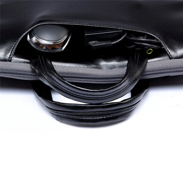 LISEN 11.6 Inch Laptop Bag Business Style PU Leather Laptop Sleeve Case with Handle Strap - Black - 7