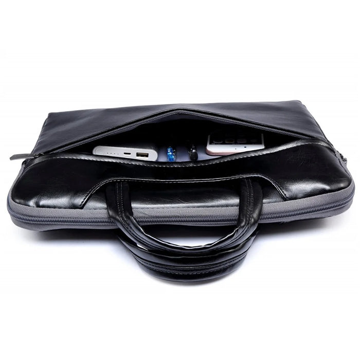 LISEN 13.3 Inch Laptop Case Smooth PU Leather Laptop Sleeve Durable Computer Carrying Bag with Handle Strap - Black - 4