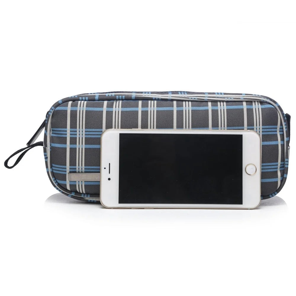 LISEN Digital Accessories Nylon Zipper Bag Data Cable U-disk Power Bank Charger Storage Bag - Grey/Blue - 3