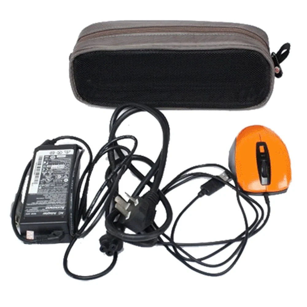 LISEN Portable Digital Accessories Nylon Carrying Bag Data Cable U-disk Earphone Storage Bag - Black with Mesh - 3