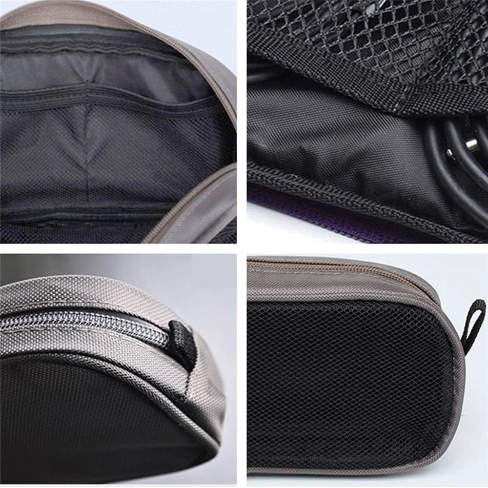 LISEN Portable Digital Accessories Nylon Carrying Bag Data Cable U-disk Earphone Storage Bag - Black with Mesh - 4