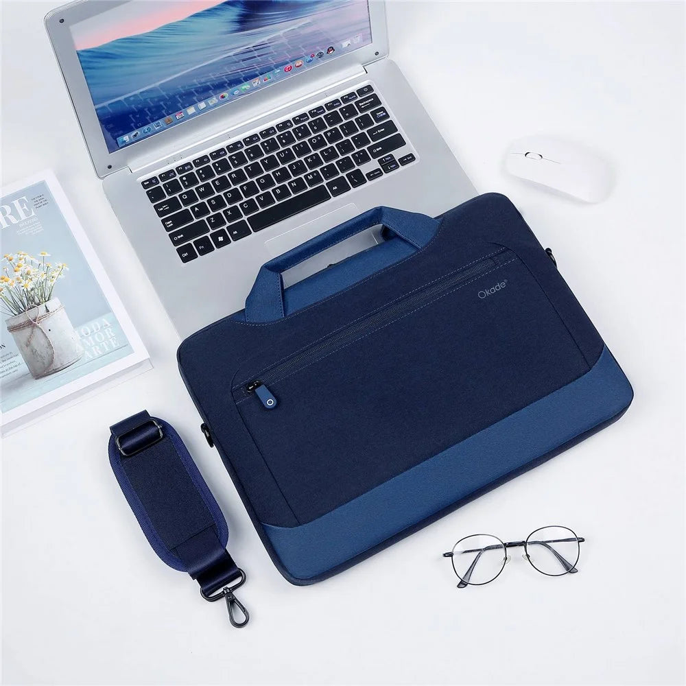 OKADE T62 Notebook Handbag for 15.4-16inch Laptop Shockproof Air Cushion Lining Protective Bag Storage Pouch (with Shoulder Strap) - Dark Blue - 2