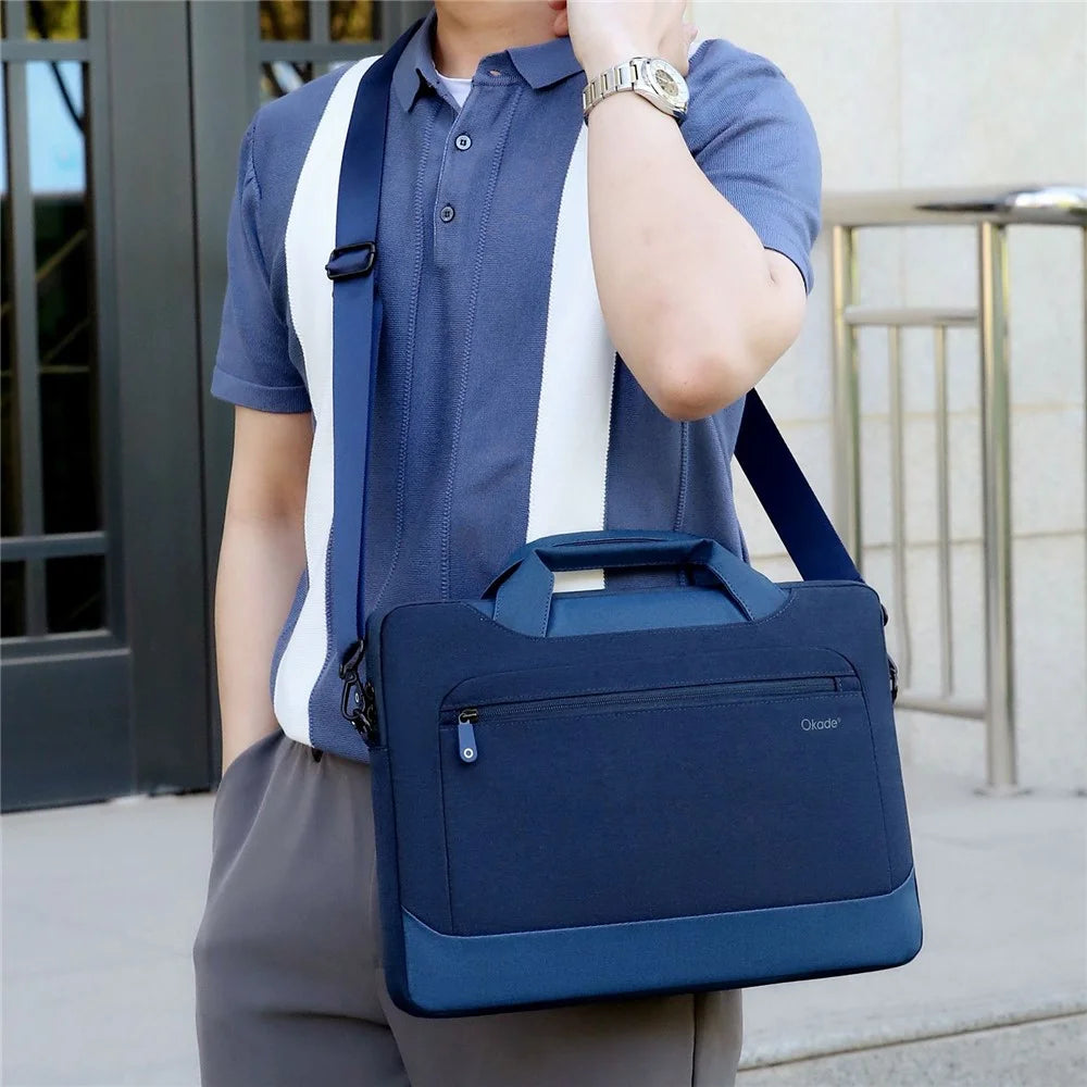 OKADE T62 Notebook Handbag for 15.4-16inch Laptop Shockproof Air Cushion Lining Protective Bag Storage Pouch (with Shoulder Strap) - Dark Blue - 3