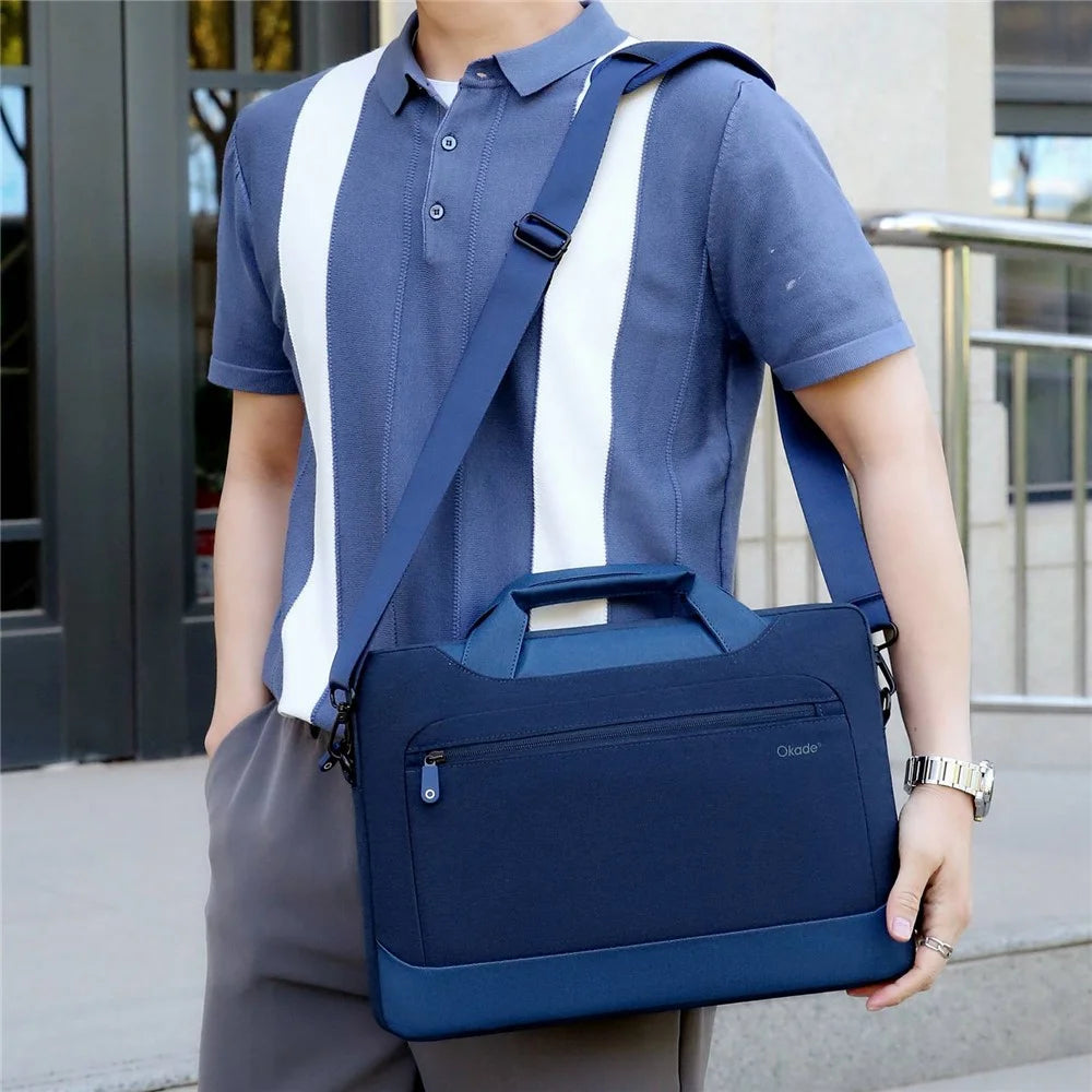 OKADE T62 Notebook Handbag for 15.4-16inch Laptop Shockproof Air Cushion Lining Protective Bag Storage Pouch (with Shoulder Strap) - Dark Blue - 4