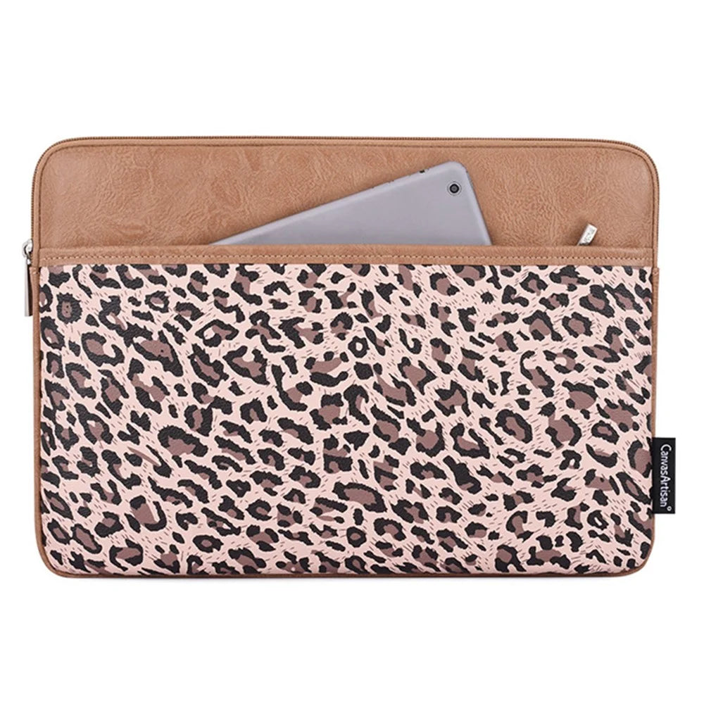CANVASARTISAN G31-36 13-inch Laptop Leopard Print PU Leather Storage Bag Notebook Protective Sleeve - Khaki - 2