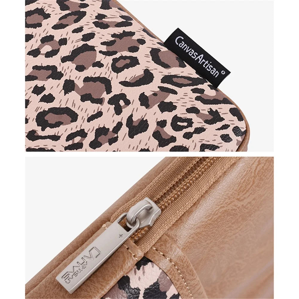 CANVASARTISAN G31-36 13-inch Laptop Leopard Print PU Leather Storage Bag Notebook Protective Sleeve - Khaki - 3