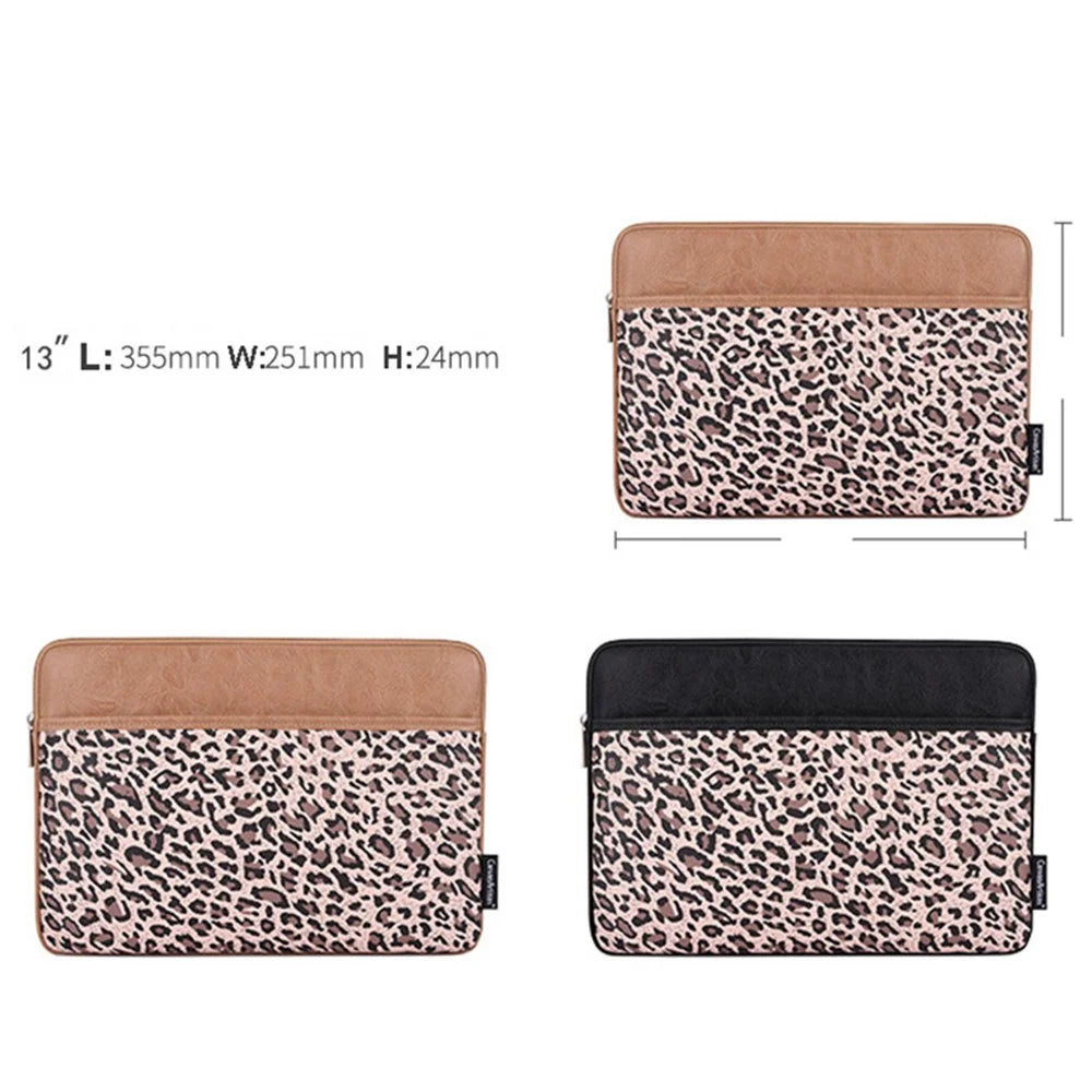 CANVASARTISAN G31-36 13-inch Laptop Leopard Print PU Leather Storage Bag Notebook Protective Sleeve - Khaki - 7