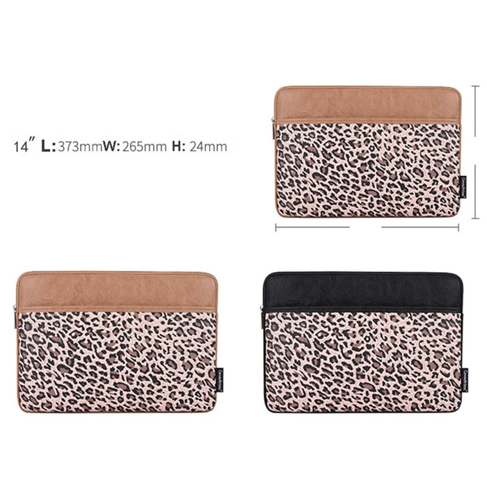CANVASARTISAN G31-36 14-inch Notebook Splash Proof Protective Sleeve Leopard Print Laptop Portable Zipper Bag - Khaki - 7