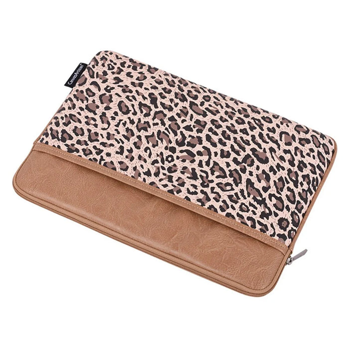 CANVASARTISAN G31-36 15-inch Laptop Shockproof Zipper Bag Leopard Print PU Leather Notebook Protective Sleeve - Khaki - 6