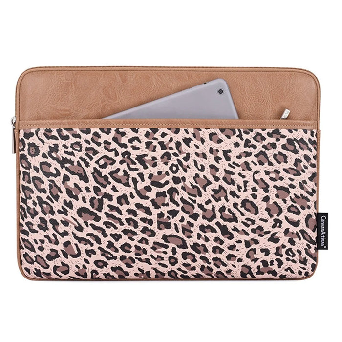 CANVASARTISAN G31-36 12-inch Laptop Smooth Zipper Carrying Bag Leopard Print Notebook Protective Sleeve - Khaki - 2