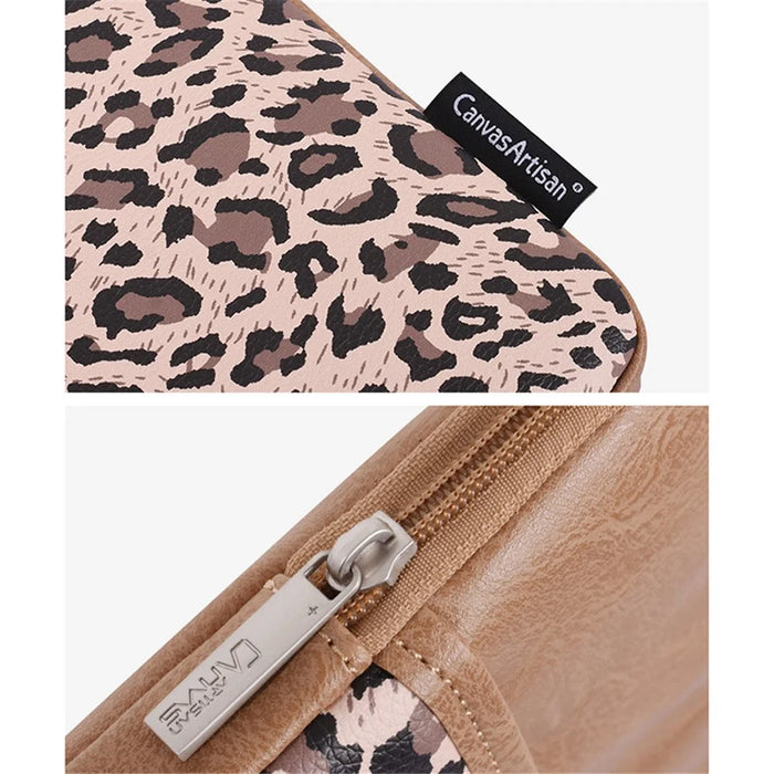 CANVASARTISAN G31-36 12-inch Laptop Smooth Zipper Carrying Bag Leopard Print Notebook Protective Sleeve - Khaki - 3