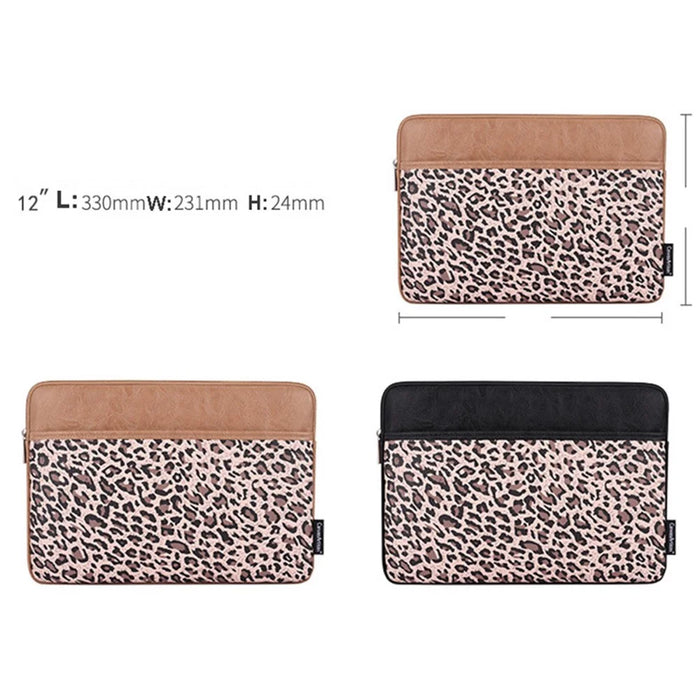CANVASARTISAN G31-36 12-inch Laptop Smooth Zipper Carrying Bag Leopard Print Notebook Protective Sleeve - Khaki - 7