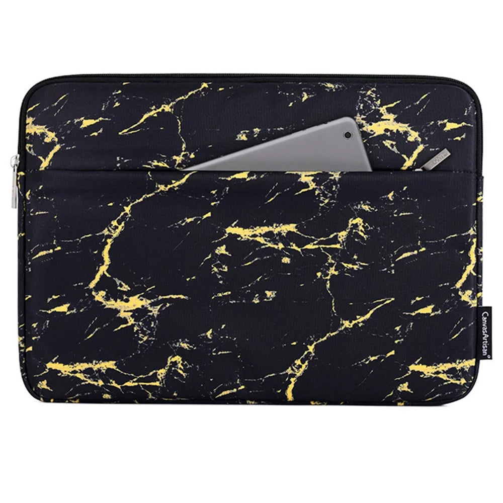 CANVASARTISAN H32-11 12-inch Laptop Printed Carrying Bag Shockproof Notebook Protective Sleeve - Black / Yellow - 1