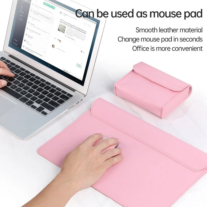 11-12 Inch Laptop Storage Bag for MacBook Anti-scratch PU Leather Notebook Computer Sleeve Mouse Pad - Pink - 2