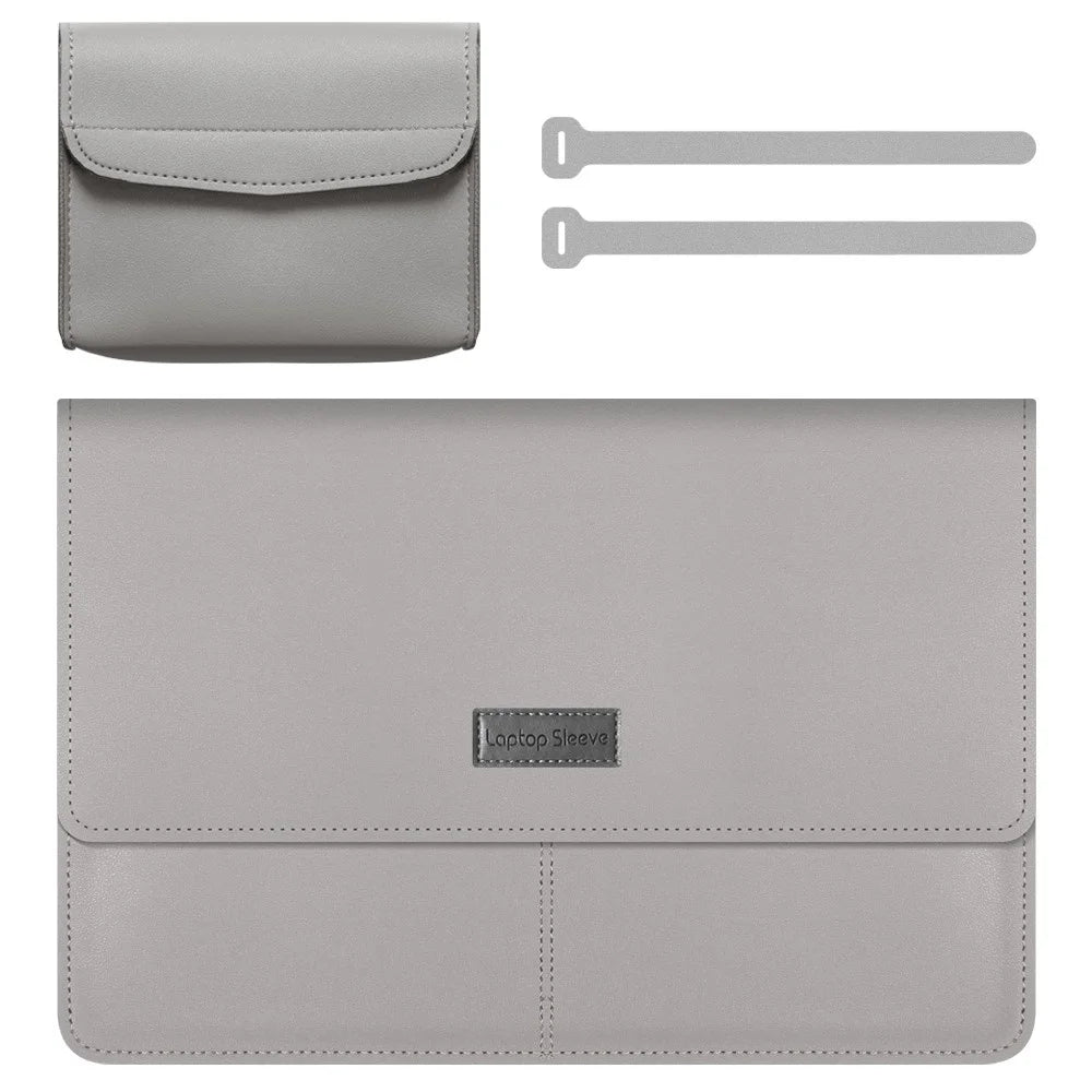 13-14 Inch Notebook Computer Sleeve for MacBook Waterproof PU Leather Mouse Pad Laptop Storage Pouch for Home Office - Grey - 1
