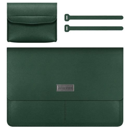 15 Inch Multifunction Laptop Sleeve for MacBook Large PU Leather Mouse Pad Notebook Computer Storage Pouch Handbag - Green - 1