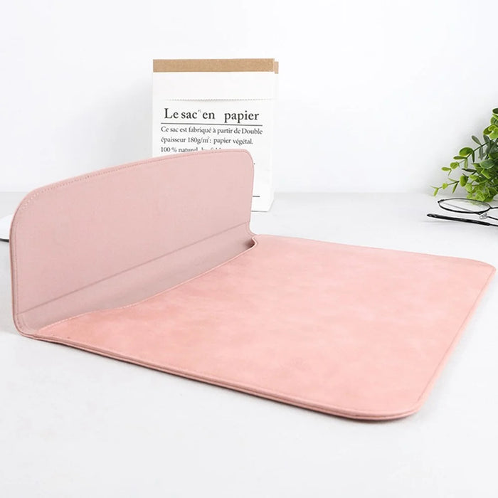 SS13 12 inch Laptop Sleeve Ultra-thin PU Leather Notebook PC Pouch Mouse Pad for Home and Office - Pink - 3