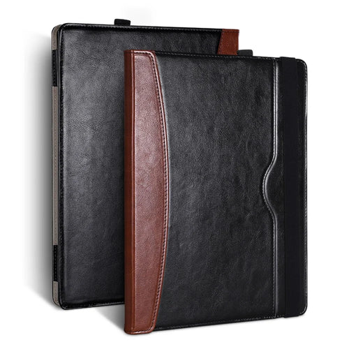 SS-26 Laptop Case Cover for Microsoft Surface Laptop 1 / 2 / 3 / 4 13.5 inch, PU Leather Stand Notebook Sleeve Skin Pouch - Leather Splicing / Black+Brown - 1
