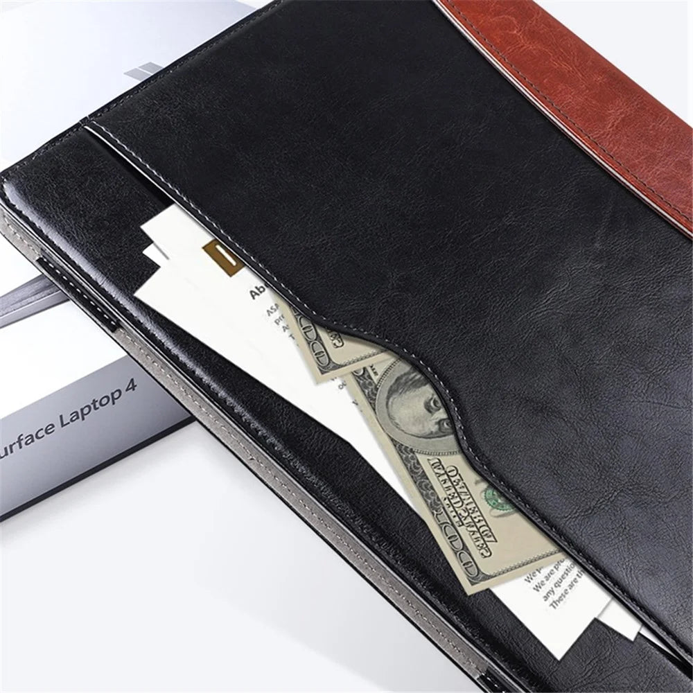 SS-26 Laptop Case Cover for Microsoft Surface Laptop 1 / 2 / 3 / 4 13.5 inch, PU Leather Stand Notebook Sleeve Skin Pouch - Leather Splicing / Black+Brown - 2