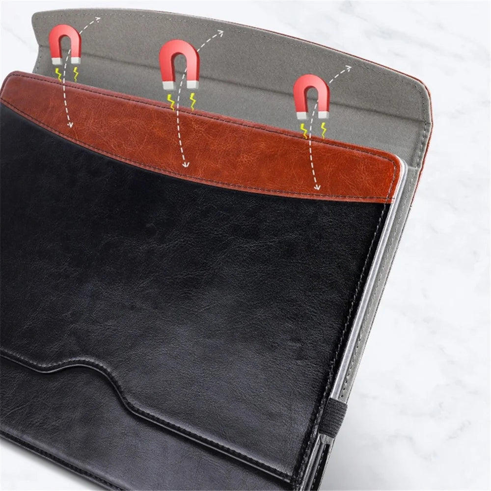 SS-26 Laptop Case Cover for Microsoft Surface Laptop 1 / 2 / 3 / 4 13.5 inch, PU Leather Stand Notebook Sleeve Skin Pouch - Leather Splicing / Black+Brown - 3